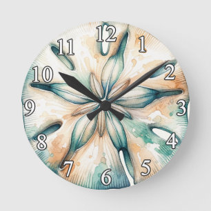 Sand-Dollar-Ozeanspritzer-Aquarell-Hochzeit Runde Wanduhr