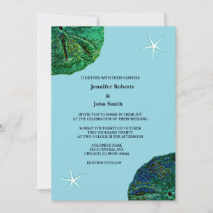 Sand Dollar Sanddollar Beach Starfish Blue Wedding Einladung