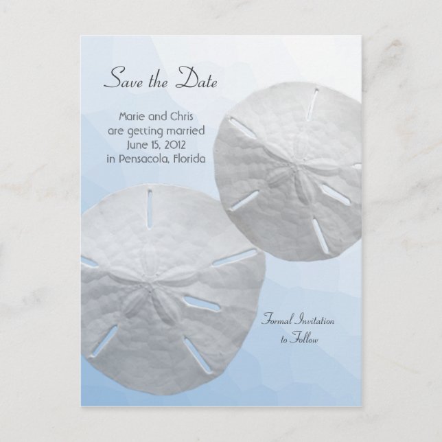 Sand Dollar Save the Date Beach Theme Wedding Ankündigungspostkarte (Vorderseite)