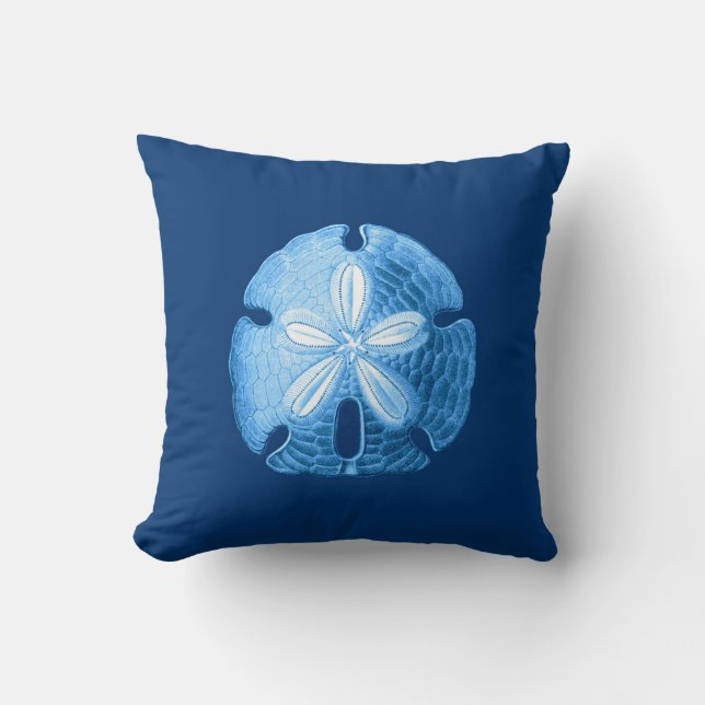 Sand Dollar Sea Life Print, Indigoblau und Weiß Kissen (Vorderseite)