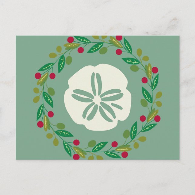 Sand Dollar Seashell Christmas Wreath Feiertagspostkarte (Vorderseite)