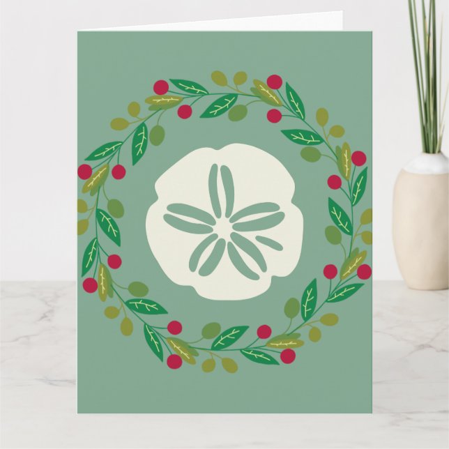 Sand Dollar Seashell Christmas Wreath Karte (Vorderseite)