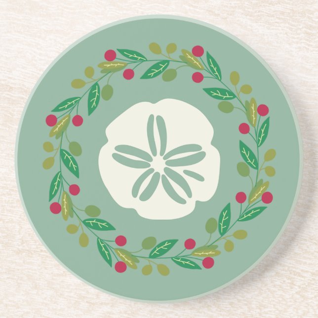 Sand Dollar Seashell Weihnachtskranz Getränkeuntersetzer (Vorne)