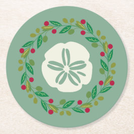 Sand Dollar Seashell Weihnachtskranz Runder Pappuntersetzer