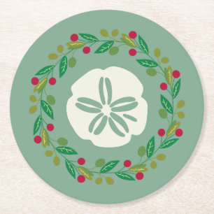 Sand Dollar Seashell Weihnachtskranz Runder Pappuntersetzer