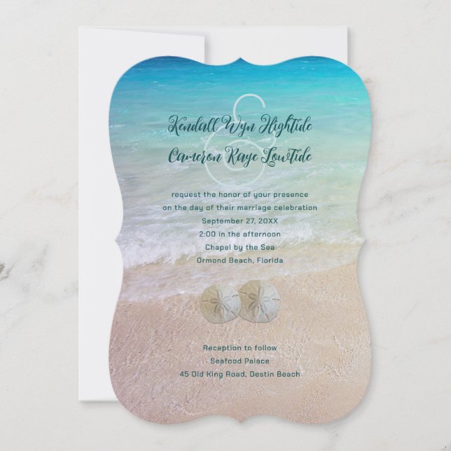 Sand Dollar Seaside Wedding Moderne Einladung (Vorderseite)