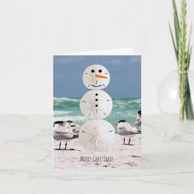 Sand Dollar Snowman Feiertagskarte (Vorderseite)