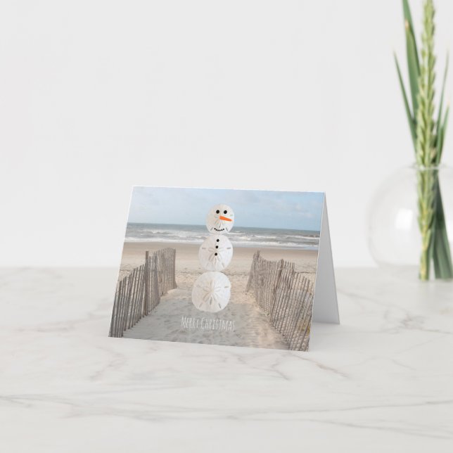 Sand Dollar Snowman Feiertagskarte (Vorderseite)