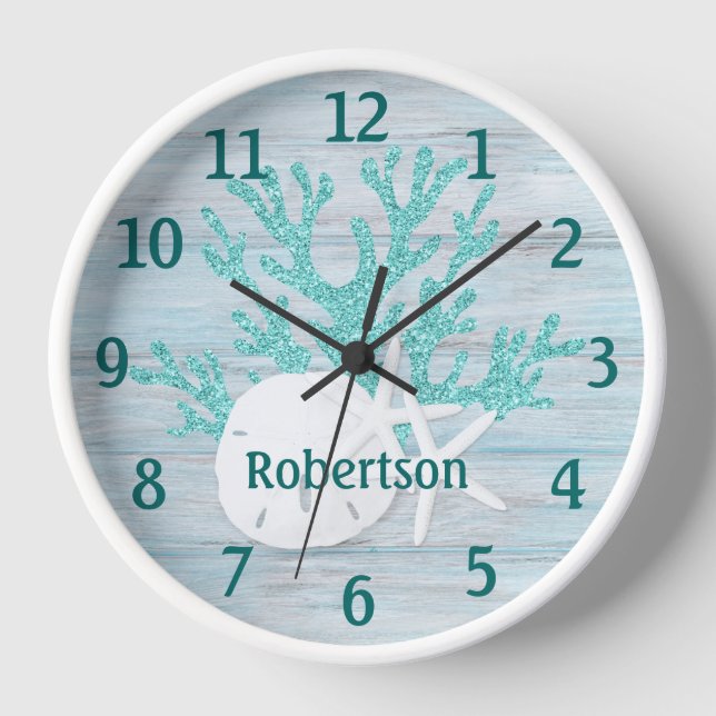 Sand Dollar Starfish Coastal Beach Name Uhr (Vorderseite)