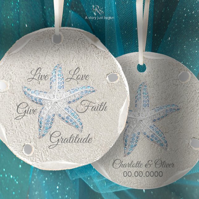 Sand Dollar Starfish Gem Ornament (A timeless touch of seaside charm, this sand dollar ornament may be easily personalized.)