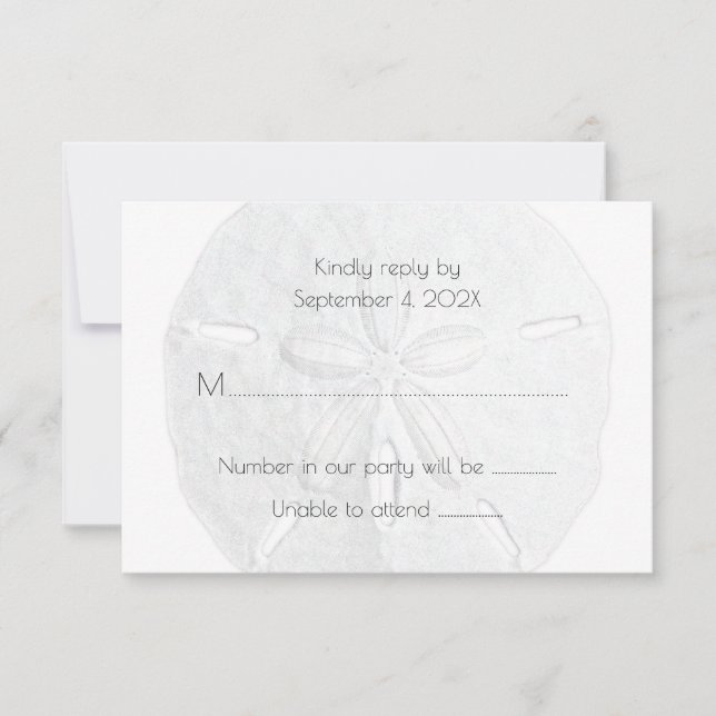 Sand Dollar UAWG Simple Neutral Beach Wedding RSVP Karte (Vorderseite)