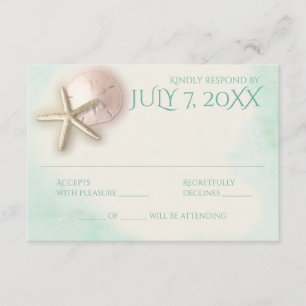 Sand Dollar und Starfish Aqua Minze Response RSVP Karte