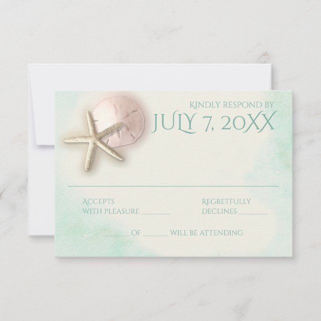 Sand Dollar und Starfish Aqua Minze Response RSVP Karte (Vorderseite)