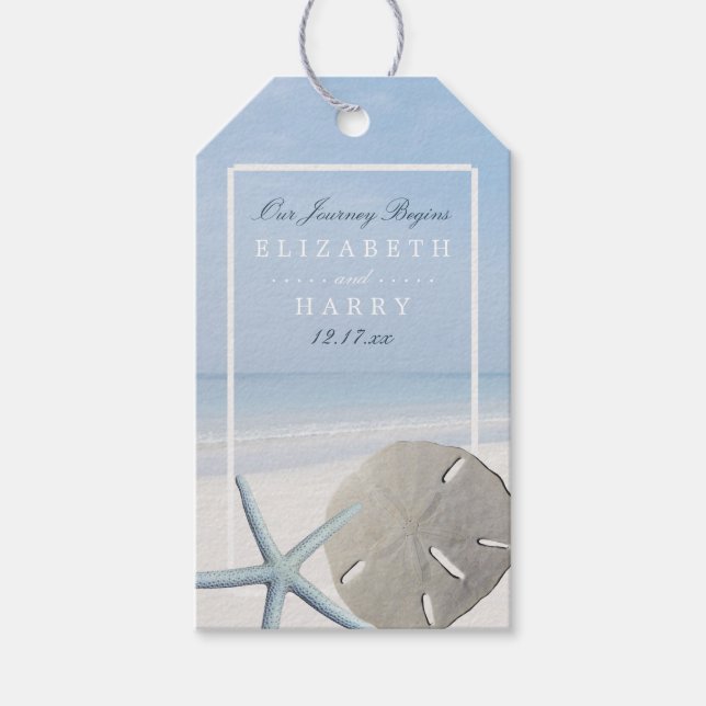 Sand Dollar und Starfish Beach Hochzeit Geschenkanhänger (Vorderseite)