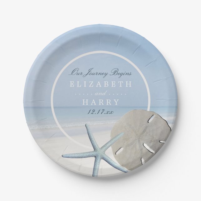 Sand Dollar und Starfish Beach Hochzeit Pappteller (Vorderseite)