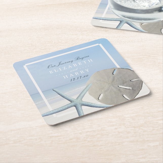 Sand Dollar und Starfish Beach Hochzeit Rechteckiger Pappuntersetzer (angewinkelt)