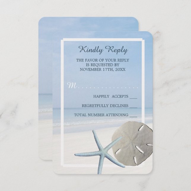 Sand Dollar und Starfish Beach Hochzeit RSVP Karte (Vorne/Hinten)
