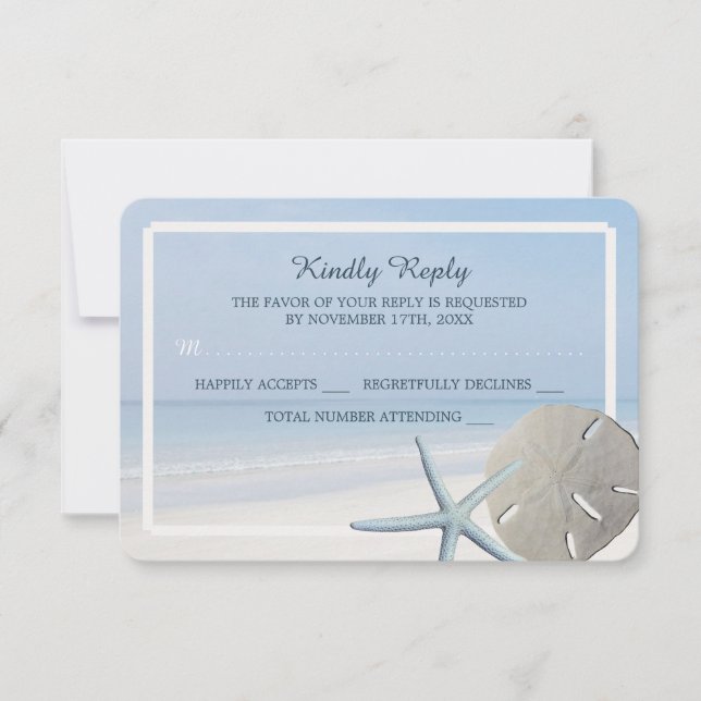 Sand Dollar und Starfish Beach Hochzeit RSVP Karte (Vorderseite)