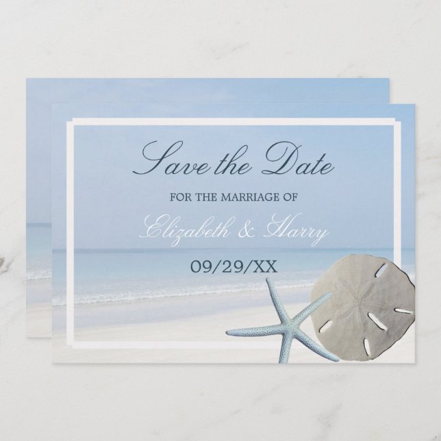 Sand Dollar und Starfish Beach Save The Date (Vorne/Hinten)