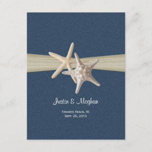 Sand Dollar und Starfish Blue Burlap Empfang Einladung