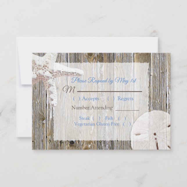 Sand Dollar und Starfish Oceanic Wedding RSVP (Vorderseite)