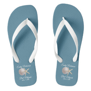 Sand Dollar und Starfish Strand mit Name und Datum Flip Flops