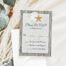 Sand Dollar Wedding Rustic Beach Driftwood UAWG RSVP Karte