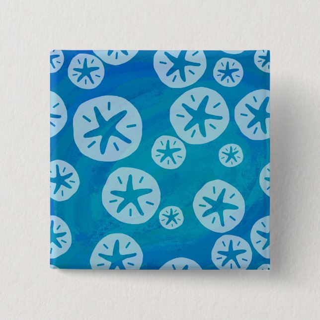 Sand Dollar Weiß und Blau Muster Button (Vorderseite)