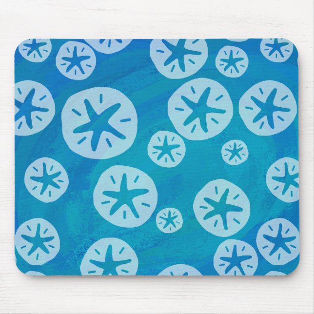 Sand Dollar Weiß und Blau Muster Mousepad (Vorne)