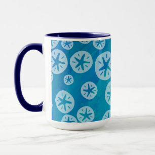 Sand Dollar Weiß und Blau Muster Tasse
