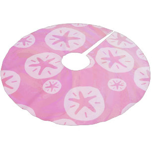 Sand Dollar weiß und rosa Polyester Weihnachtsbaumdecke