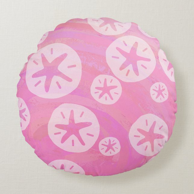 Sand Dollar weiß und rosa Rundes Kissen (Vorderseite)