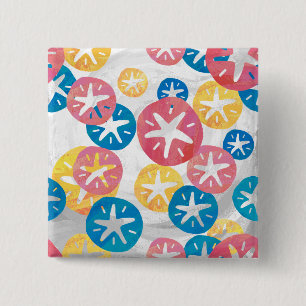 Sand Dollar Yellow Blue Pattern Button