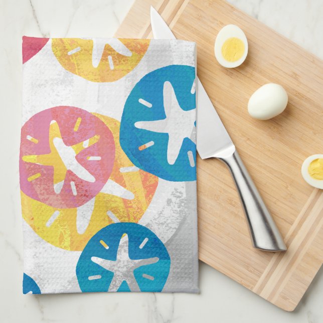 Sand Dollar Yellow Blue Pattern Handtuch (Viertel Falte)