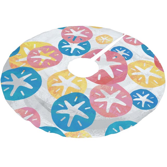 Sand Dollar Yellow Blue Pattern Polyester Weihnachtsbaumdecke (Schrägansicht)