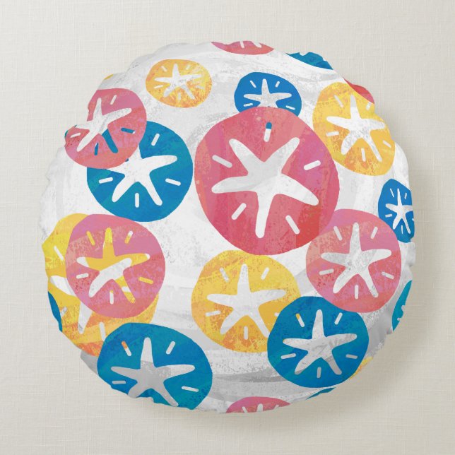 Sand Dollar Yellow Blue Pattern Rundes Kissen (Vorderseite)