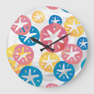 Sand Dollar Yellow Red Blue Pattern Große Wanduhr