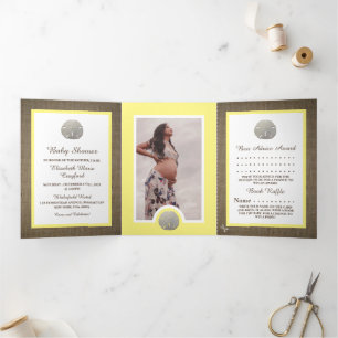 Sand Dollars & Jute, Strand-Baby-Shower-Kollektion Dreifach Gefaltete Einladung