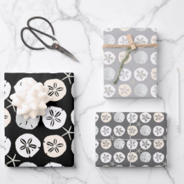 Sand Dollars Schwarz und Grau Muster Geschenkpapier Set