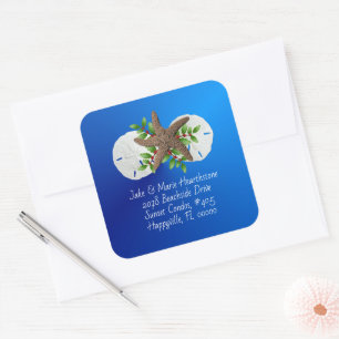 Sand Dollars Starfish Blue Address Umschlag Aufkle Quadratischer Aufkleber