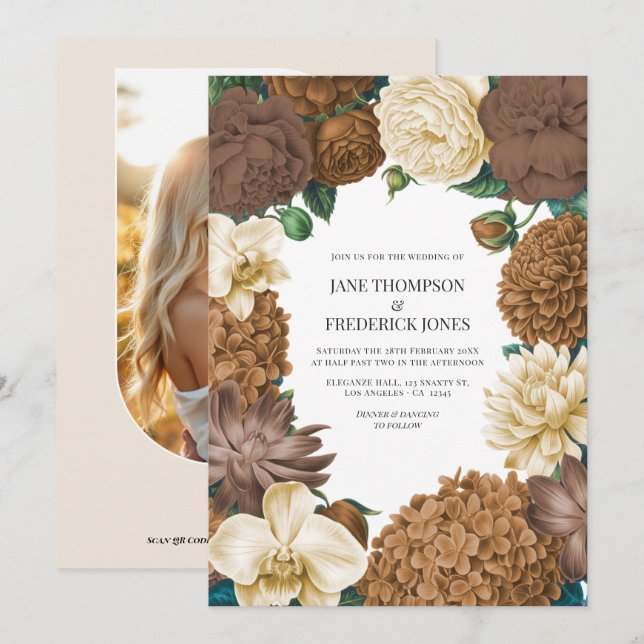 Sand Dune, Copper Glow & Hazelnut Cream Wedding Einladung (Vorne/Hinten)