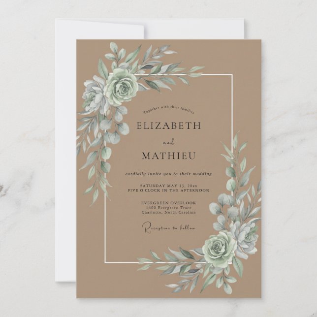 Sand-Eukalyptus-Blatt-Hochzeit Einladung (Vorderseite)