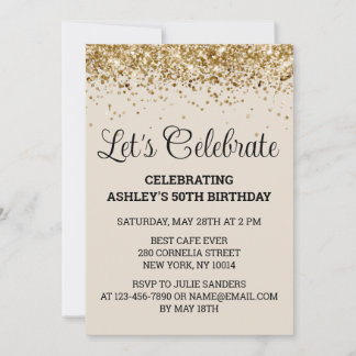 Sand & Gold Glitzer 50. Geburtstag Feiern Einladung