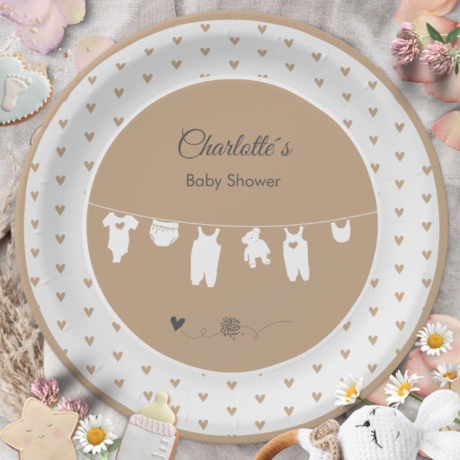 Sand Hearts Boho Gender Neutral Baby Dusche Pappteller (Sand Hearts Boho Gender Neutral Baby Shower Paper Plates ©Susanne Sachers - Sunny Mind 🌞)