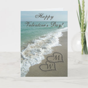 Sand Hearts on Beach Personalized Valentine Feiertagskarte