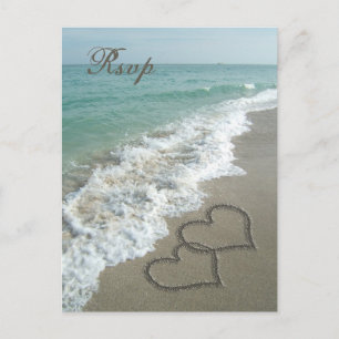 Sand Hearts on the Beach RSVP Card Einladungspostkarte