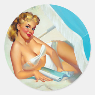 Sand Herz Pin Up Runder Aufkleber