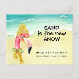 Sand ist der neue Schnee Flamingo Beach Holiday Mo Ankündigungspostkarte