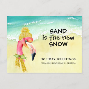 Sand ist der neue Schnee Flamingo Strand Urlaub Fa Ankündigungspostkarte