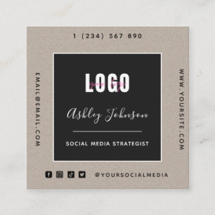 Sand Kraft Paper Add Logo QR Code Social Media Quadratische Visitenkarte